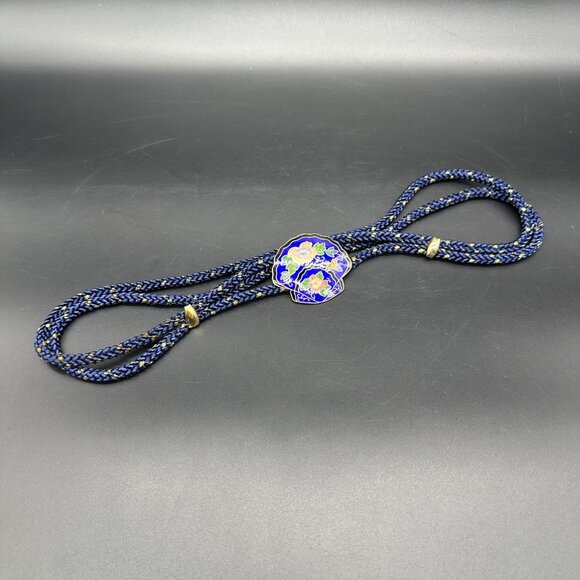 Vintage Braided Rope Belt Floral Enamel Seashell Buckle Gold Accents Asian Style - Picture 1 of 9